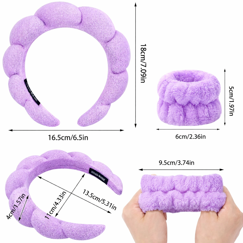 Set de 4 Bandeaux Spa Premium - Bandeaux et Bracelets pour Soins du Visage