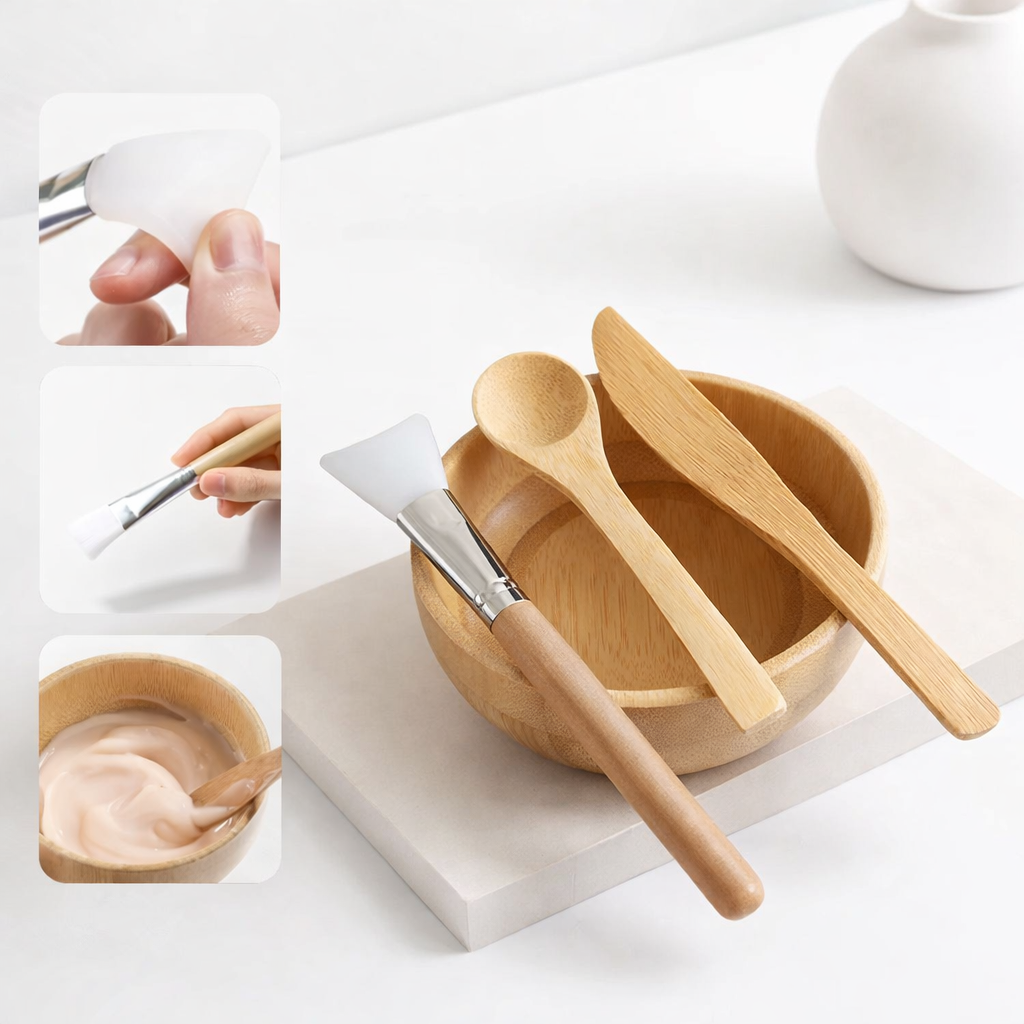 Kit Masque Visage Professionnel en Bambou - Bol, Spatule et Cuillère