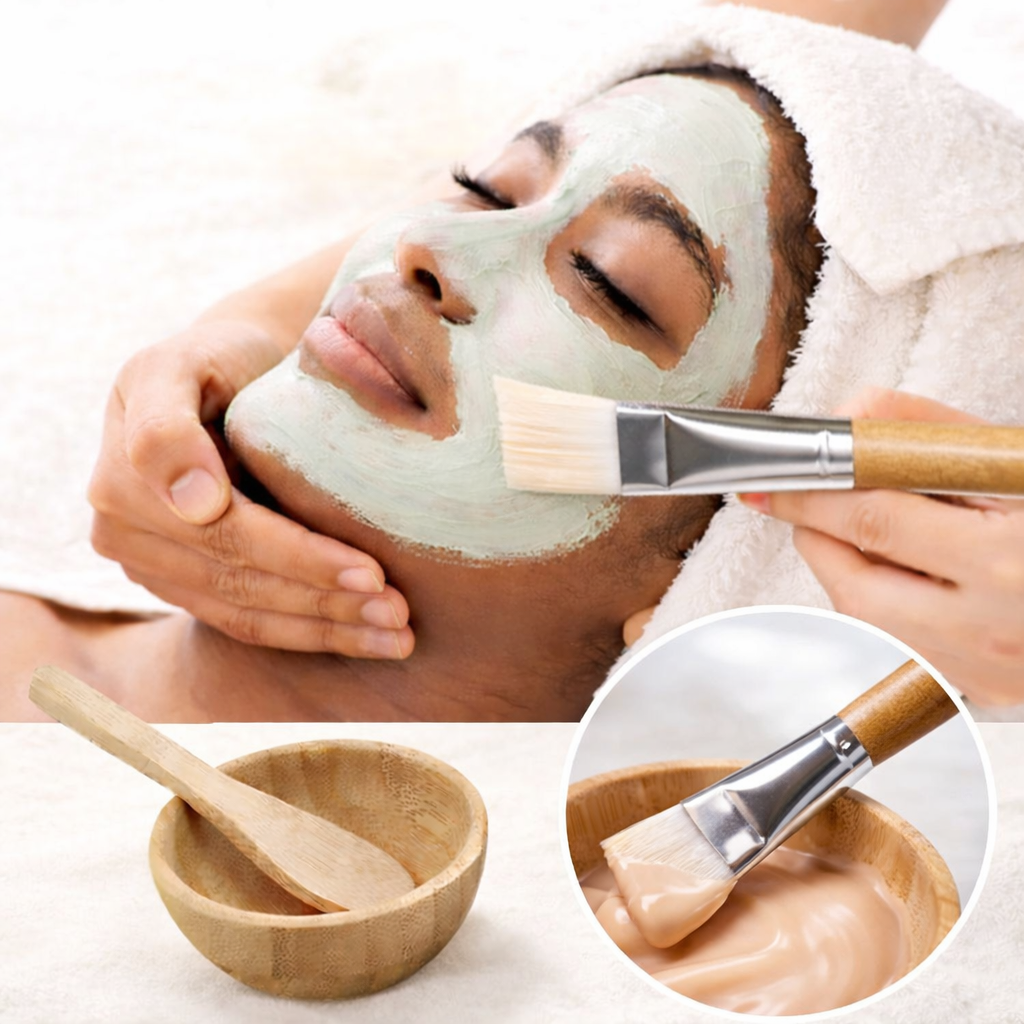 Kit Masque Visage Professionnel en Bambou - Bol, Spatule et Cuillère