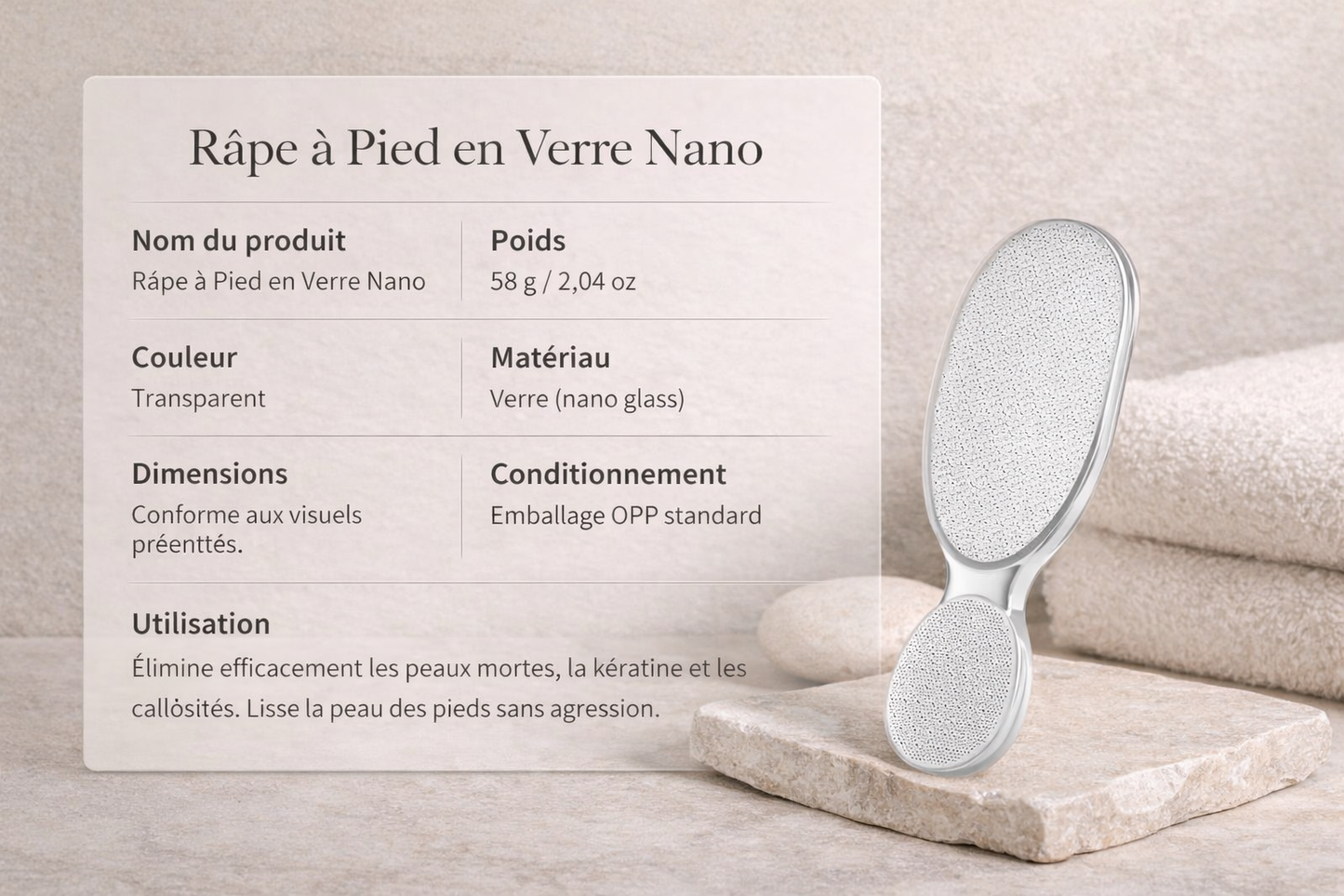Râpe à Pied en Verre Nano – Lissage Précis & Douceur Instantanée