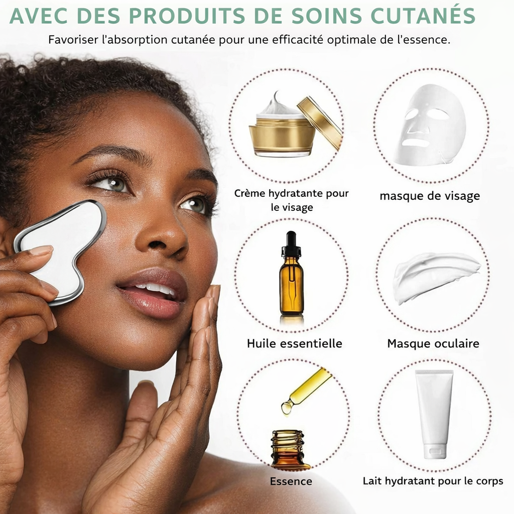 Ice Roller Visage & Gua Sha Pierre Naturelle - Soin Anti-Âge Froid