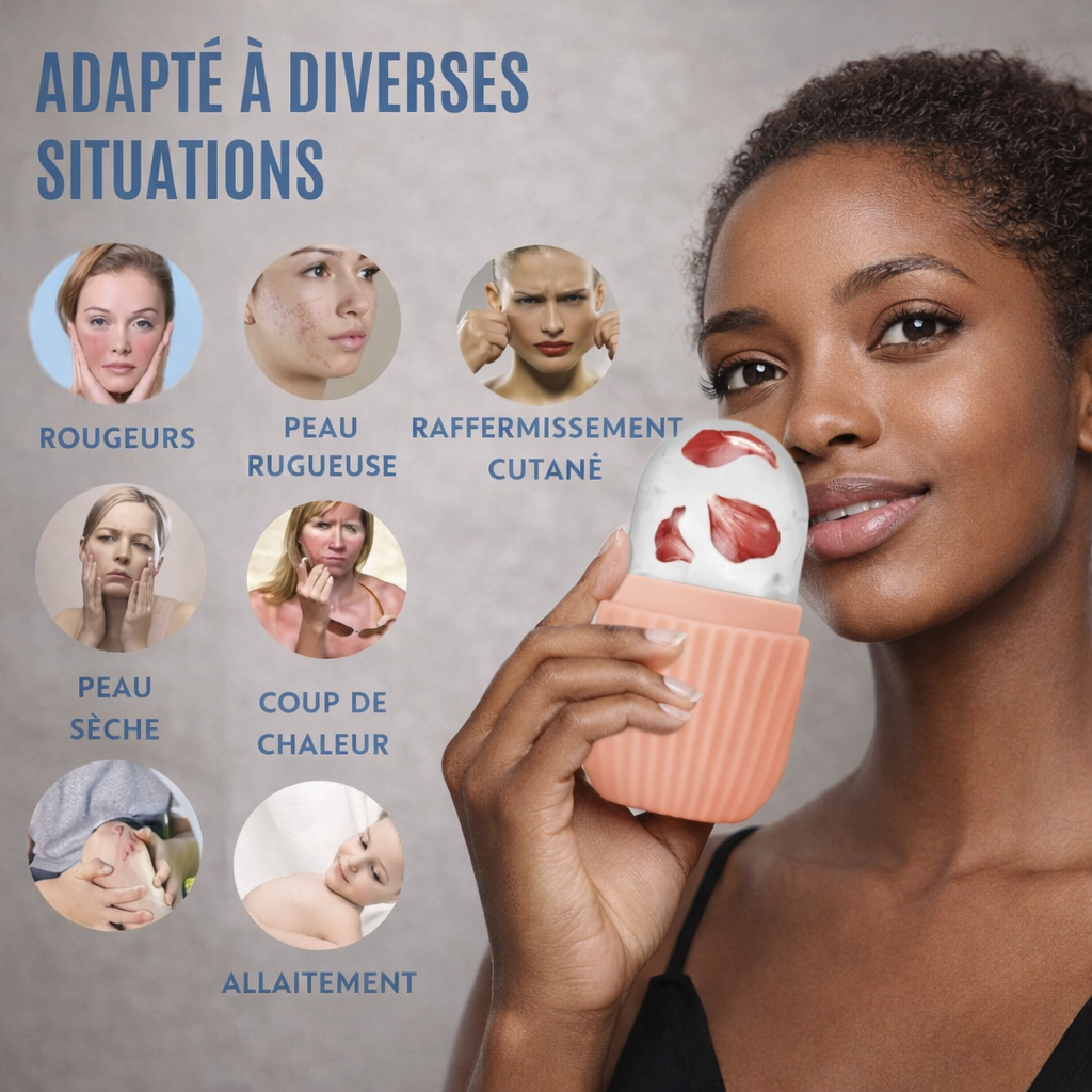 Ice Roller Visage & Gua Sha Pierre Naturelle - Soin Anti-Âge Froid