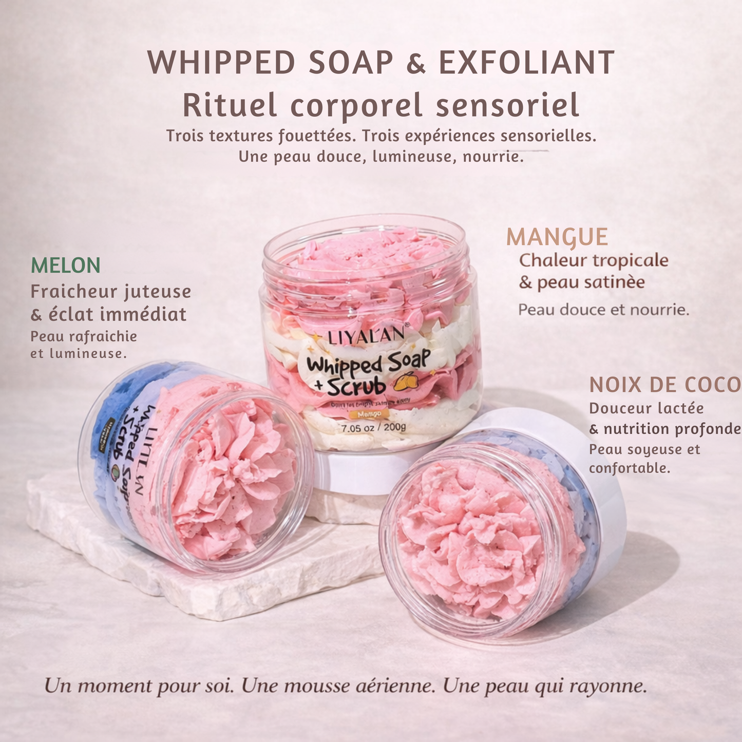 Savon Fouetté Exfoliant Corps Vegan | Whipped Soap Artisanal