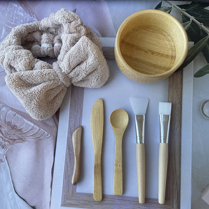 Kit Masque Visage Professionnel en Bambou - Bol, Spatule et Cuillère