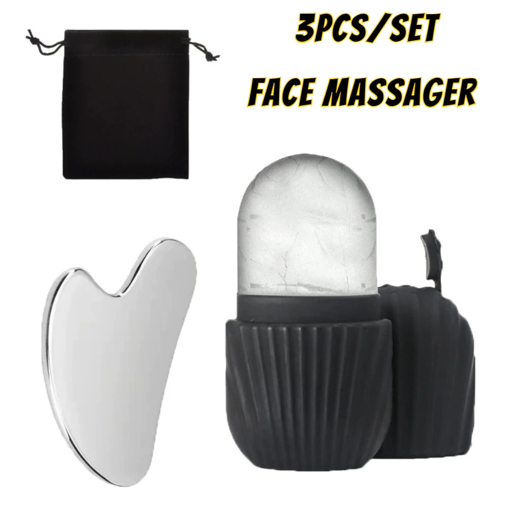 Ice Roller Visage & Gua Sha Pierre Naturelle - Soin Anti-Âge Froid