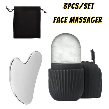 Ice Roller Visage & Gua Sha Pierre Naturelle - Soin Anti-Âge Froid