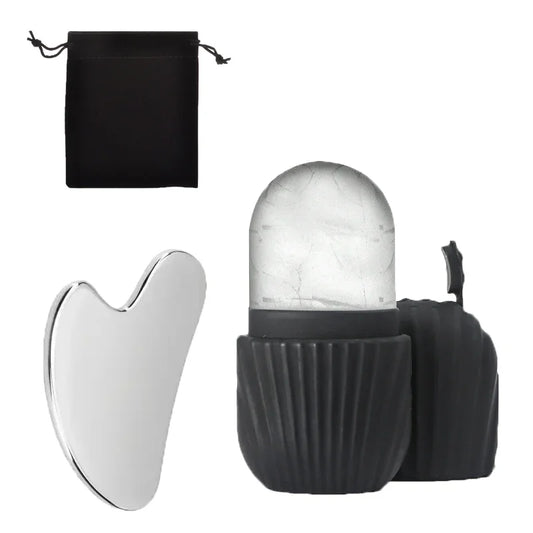 Ice Roller Visage & Gua Sha Pierre Naturelle - Soin Anti-Âge Froid
