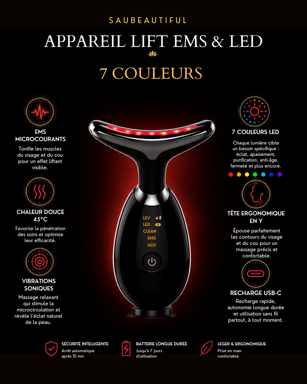 Appareil Lift Visage Infiné – EMS & Photothérapie LED 7 Couleurs