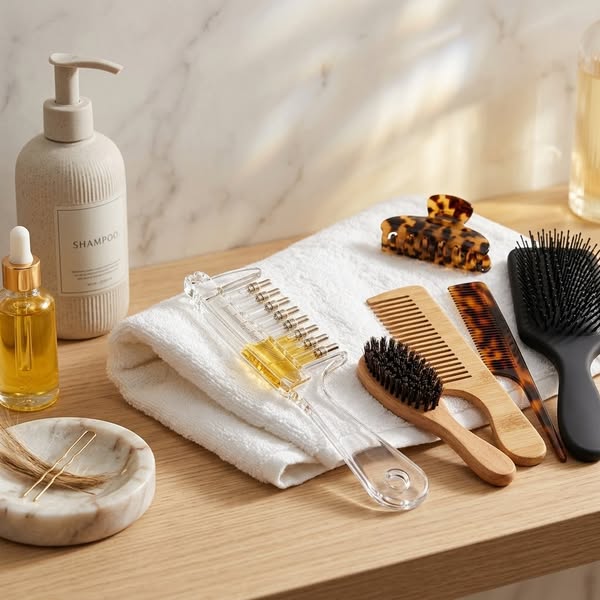 Peigne applicateur d'huile transparent avec billes de massage pour le cuir chevelu, Sausome